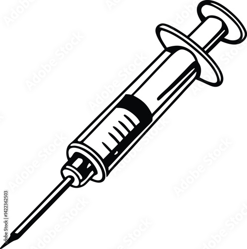 Canvastavla Black and White Illustration of a Medical Syringe Tool on White Background