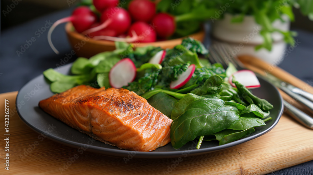Healthy Heart Diet Plate with Salmon and Greens Healthy Heart Diet Plate with Salmon and Greens