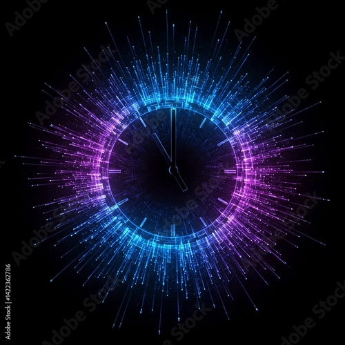Abstract Clock with Glowing Particle Burst