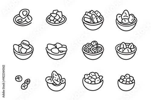 Cornflakes simple line art icon set