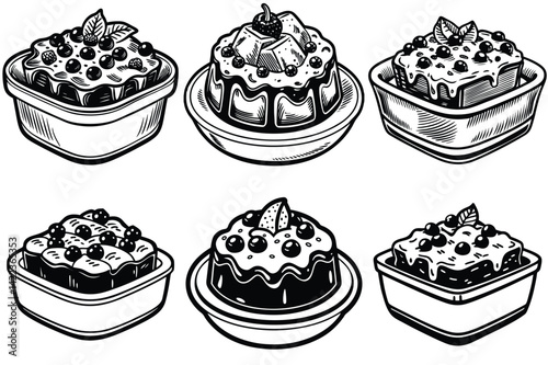 Bread pudding silhouette vector illustration isolated on white background.