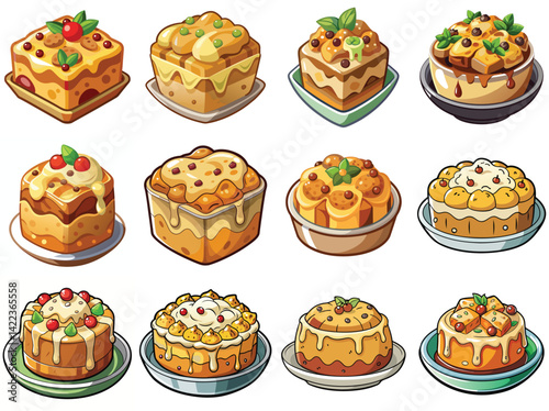 Bread pudding vector illustration isolated on white background.