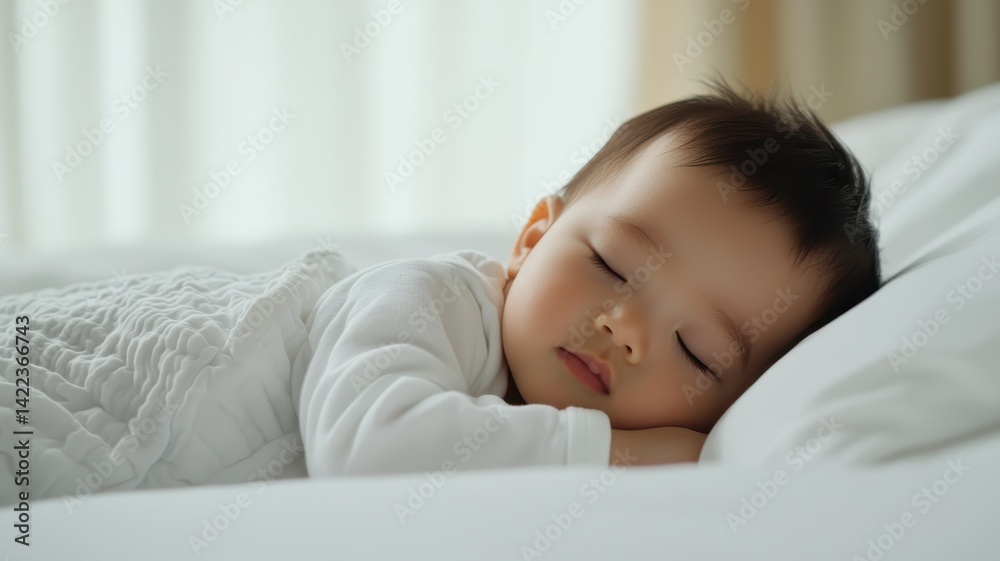 Baby sleeping with peaceful and soothing idea. Sleeping baby on a cozy bed peacefully resting. Baby sleeping with peaceful and soothing idea. Sleeping baby on a cozy bed peacefully resting.