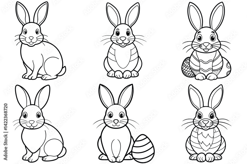 Fototapeta premium Easter bunny outline vector illustration isolated on white background.