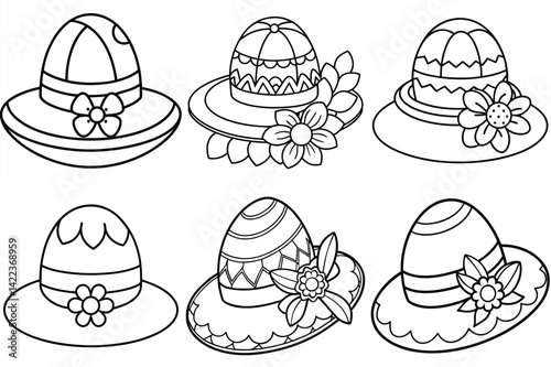 Easter Bonnet outline vector illustration isolated on white background.