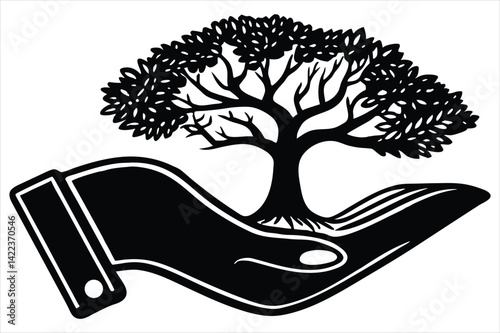 tree growing inside a human hand silhouette logo