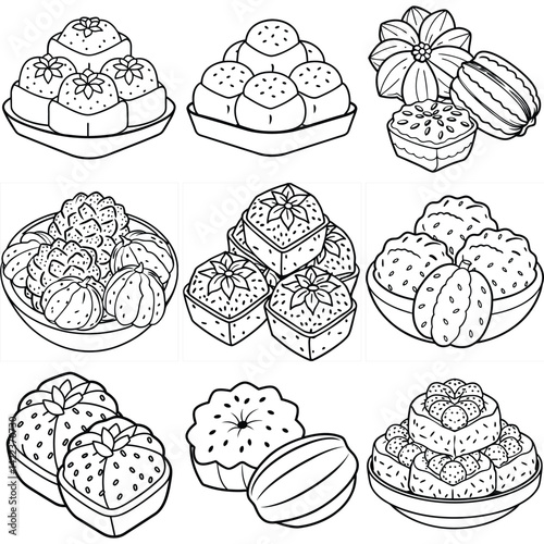 Tilgul Sesame and Jaggery sweets outline vector illustration isolated on white background.