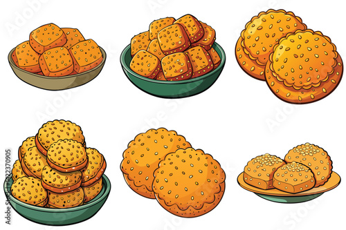 Tilgul Sesame and Jaggery sweets vector illustration isolated on white background.
