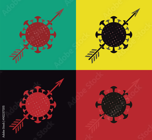 Vector and colorful illustration of virus hit by arrow.