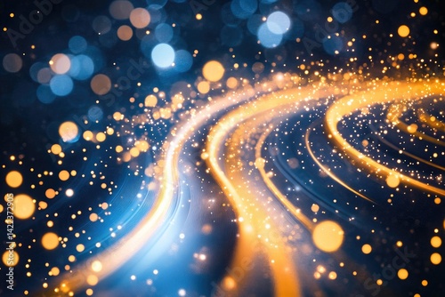 Abstract swirling lights in blue and gold