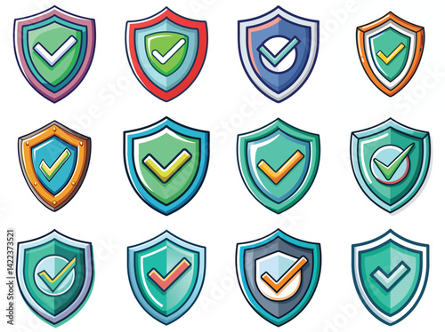 Shield with checkmark vector illustration isolated on white background.