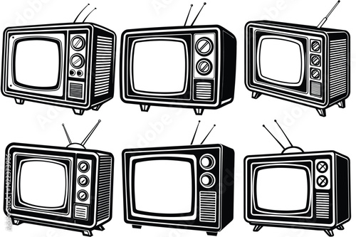 Old vintage retro tv television silhouette vector illustration isolated on white background.