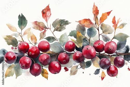 Watercolor cranberries and autumn berries
