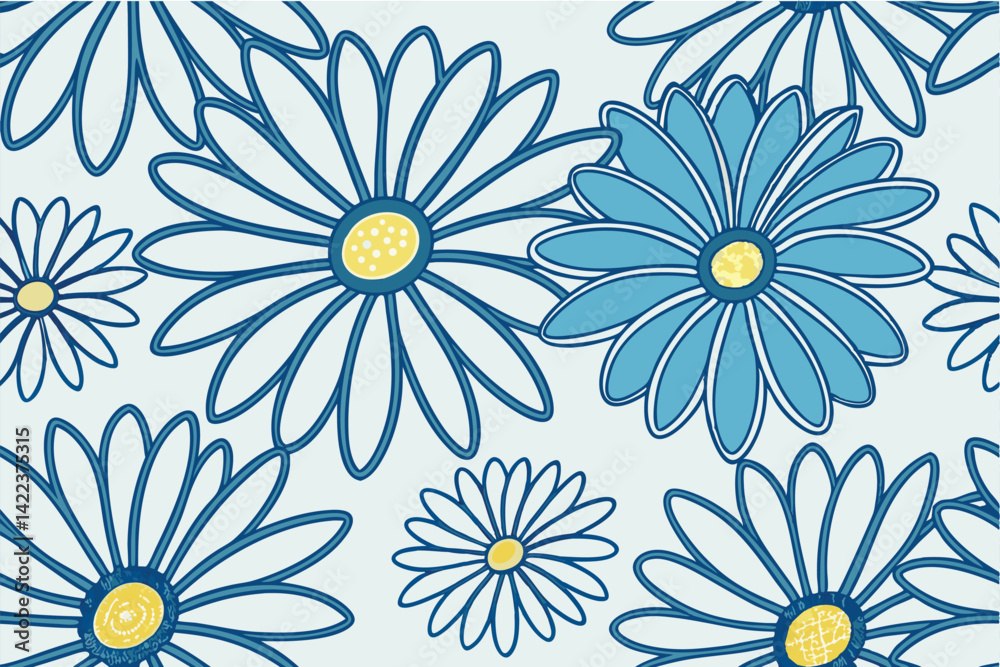 Elegant Daisy Pattern Blue and White Floral Design Elegant Daisy Pattern Blue and White Floral Design