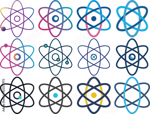 Atom icon vector illustration isolated on white background.