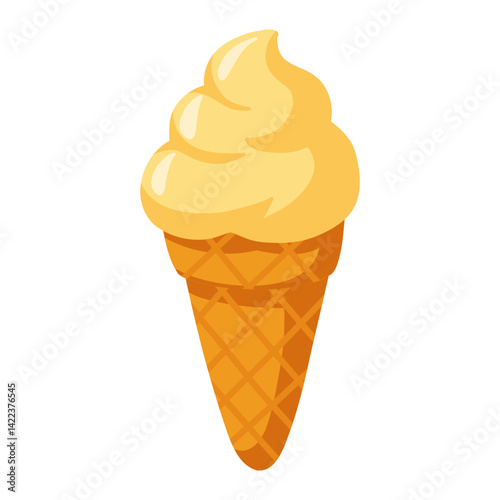 Cartoon soft vanilla Ice Cream in waffle cone. Vector isolated illustration on white background