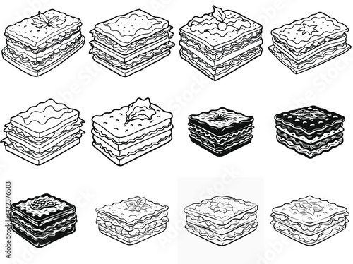 Lasagna silhouette vector illustration isolated on white background.
