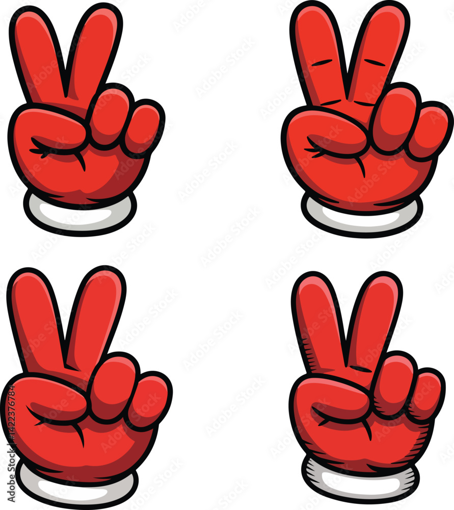 Fototapeta premium Cartoon Red Glove Peace Sign Clipart – Victory Hand Gesture Vector Design