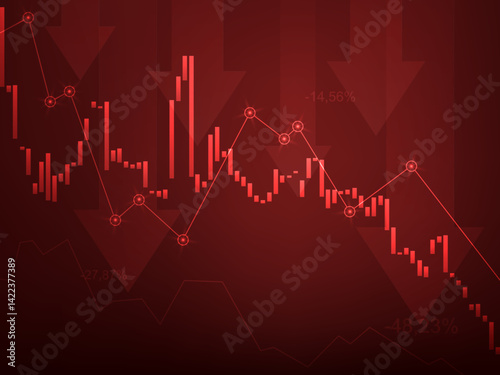 Modern business stock market crash background vector with falling charts on red background.