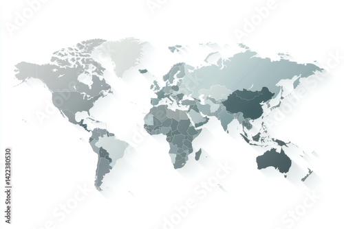 Minimalistic grey world map illustration with borders on white background by professional designer