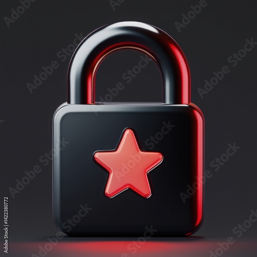 A stylized black padlock with a red star on it against a dark background