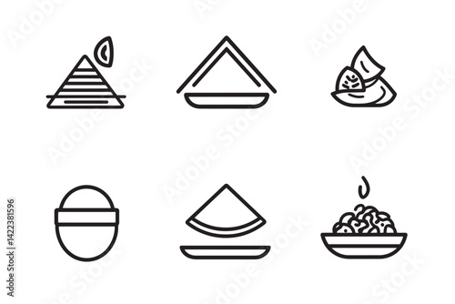 Traditional Dosa Meal Line Art Icons