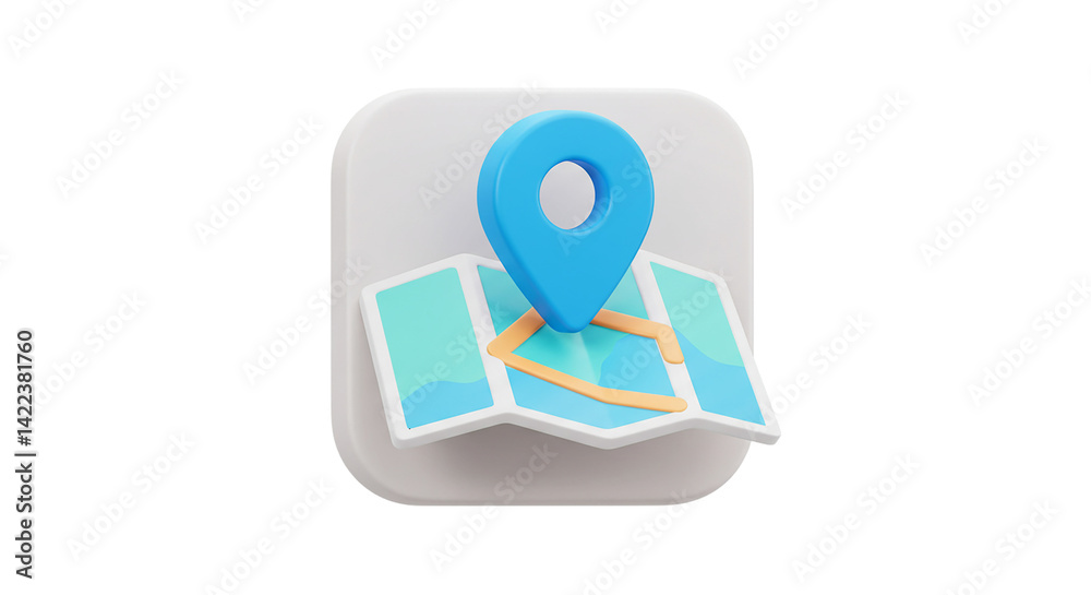 A stylized map with a blue location pin on top, presented in a simple and clean design style A stylized map with a blue location pin on top, presented in a simple and clean design style
