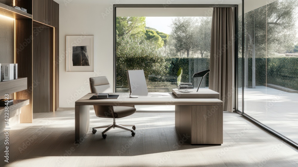 Modern, minimalist office space with natural light. Modern, minimalist office space with natural light.