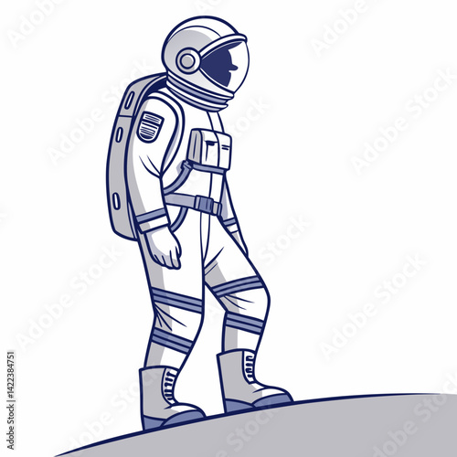 Astronaut Cartoon Illustration Walking On Planet In Outer Space Exploration Concept