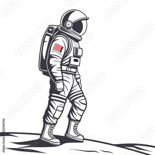Vector Astronaut Walking On Lunar Surface With Chinese Flag Patch Mission