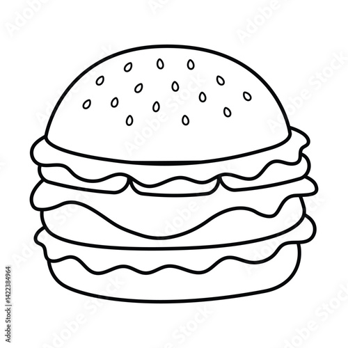 Cheeseburger vector outline illustration. Coloring page