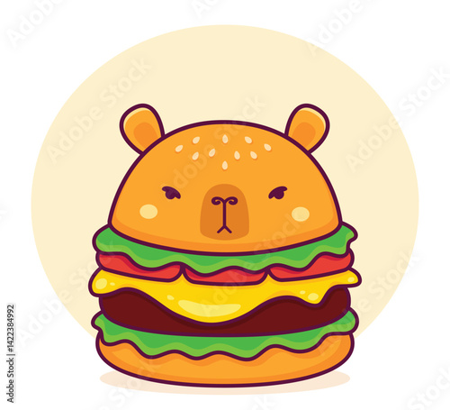 Cute kawaii capybara burger. Cartoon cheeseburger. Vector illustration