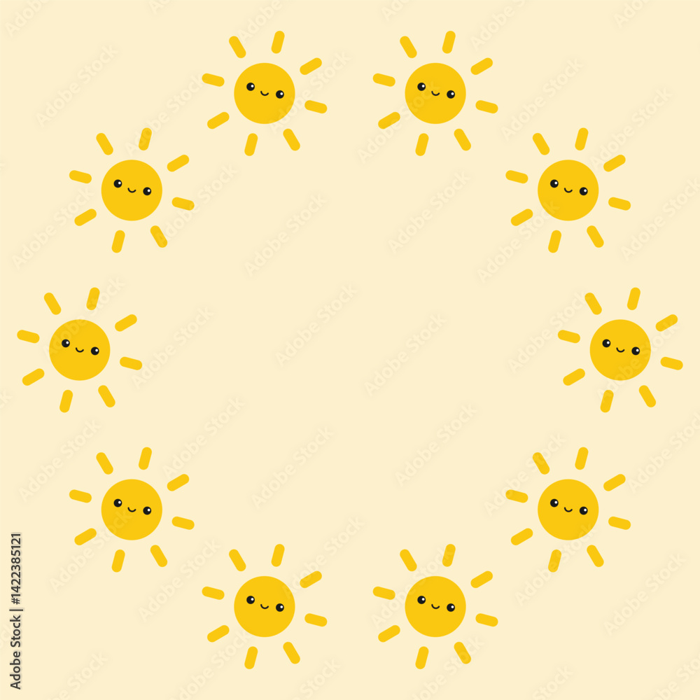 Round frame Cute suns. Vector illustration Round frame Cute suns. Vector illustration