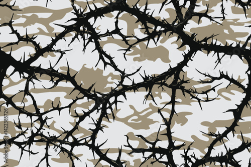Thorny Vines Camouflage Seamless Pattern – Hunting and Deer Training Camo Design with Tree Branches, Ideal for Outdoor Gear