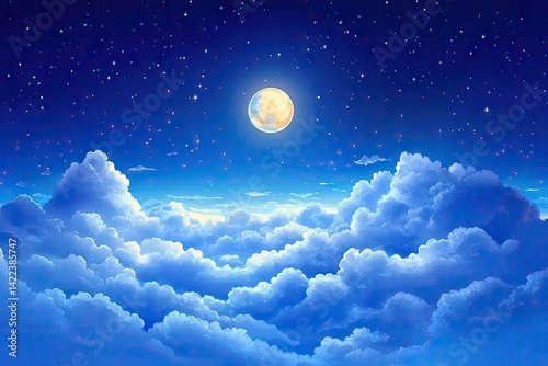 Night Sky with Full Moon and Clouds