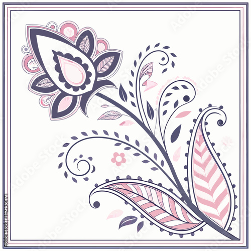 Delicate Floral Element Vector Design With Intricate Leaf Details And Border Frame