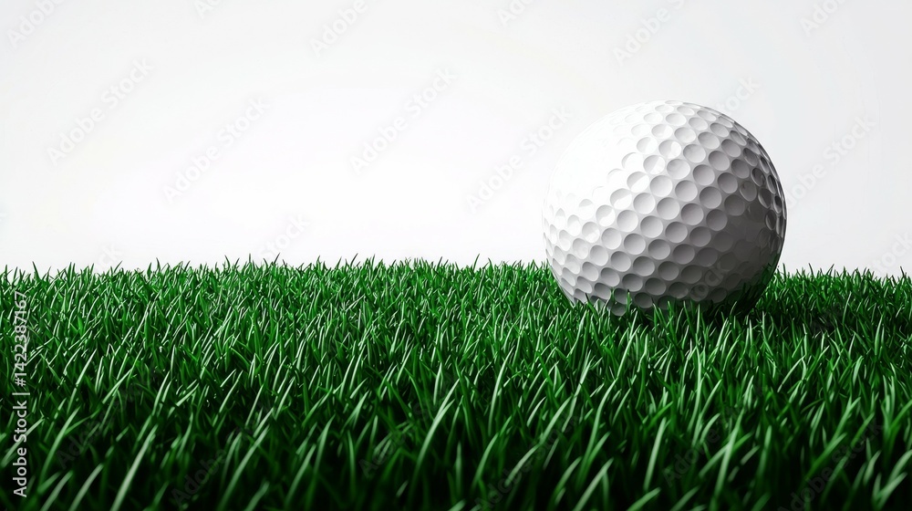 Isolated Golf Ball Resting on Lush Green Turf Against White Background Isolated Golf Ball Resting on Lush Green Turf Against White Background