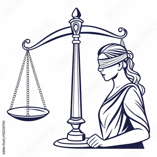 Elegant Themis Goddess Of Justice Vector Illustration With Scales Outline Design