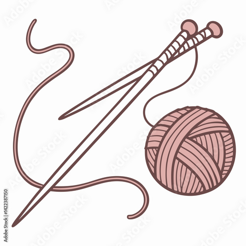 Knitting Needles And Yarn Ball Illustration In Minimalist Style