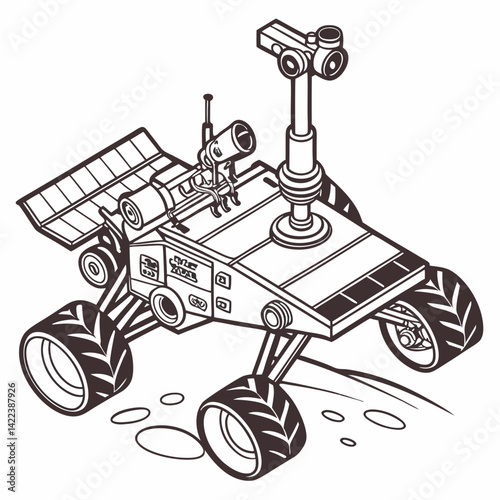Mars Rover Exploration Vehicle Monochrome Vector Illustration Robotic Space Mission