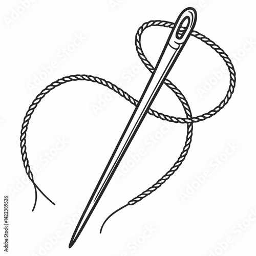 Stylized Outline Of Sewing Needle Threaded With Classic Thread