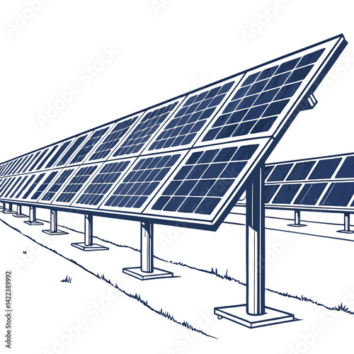 Row Of Blue Solar Panels Renewable Energy Illustration Clean Power Concept