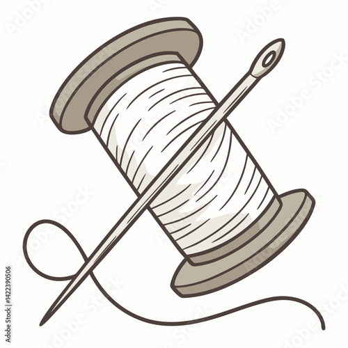 Cartoon Spool Of Thread And Needle For Sewing And Tailoring Design