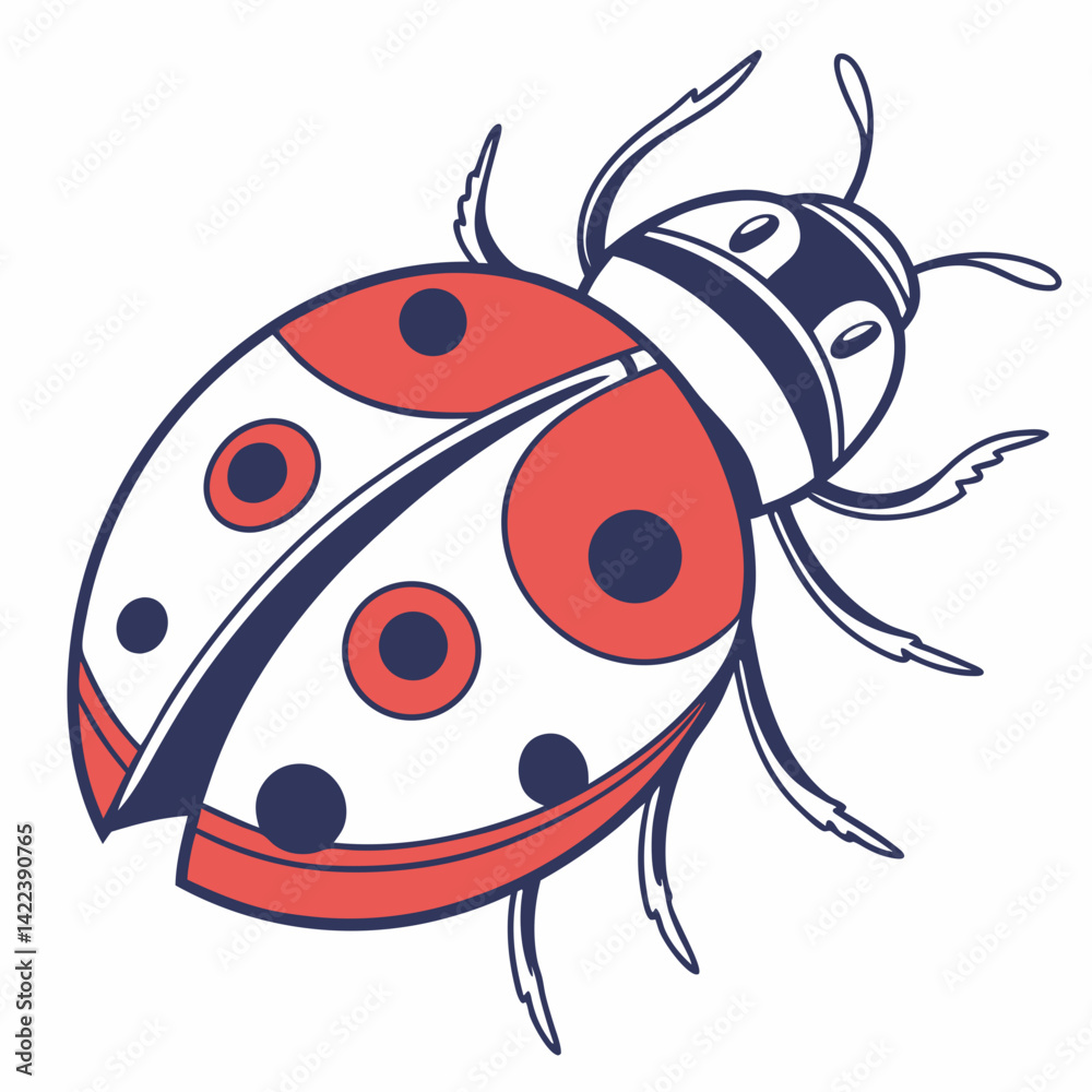 Obraz premium Stylized Ladybug Vector Illustration In Red,White And Blue Colors