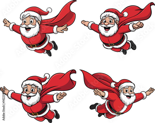 Flying Superhero Santa Claus Cartoon Vector Illustration