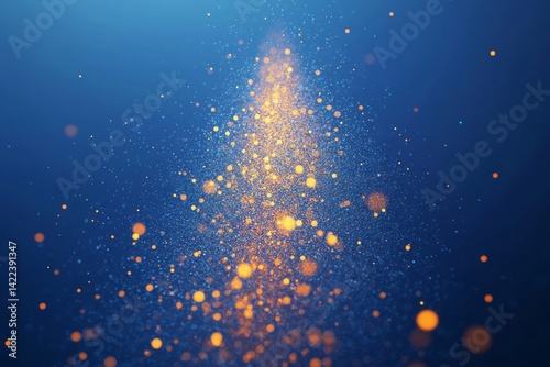 Minimalist christmas tree of glowing particles on blue background for new year celebration