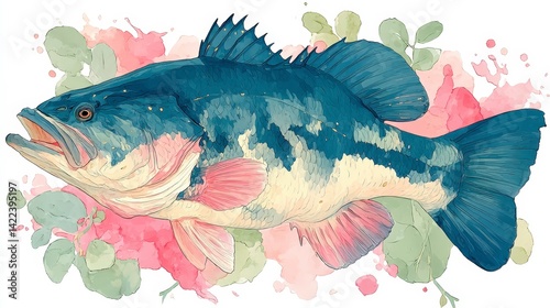 Stunning Watercolor Fish Painting  Aquatic Life  Teal  Pink  Gold  Nature Art