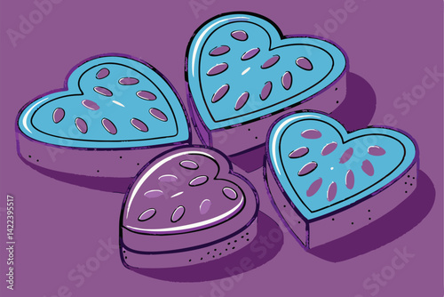 Clustered Blue Hearts Vibrant Cutout Design on Purple Base Adobe Illustrator Artwork
