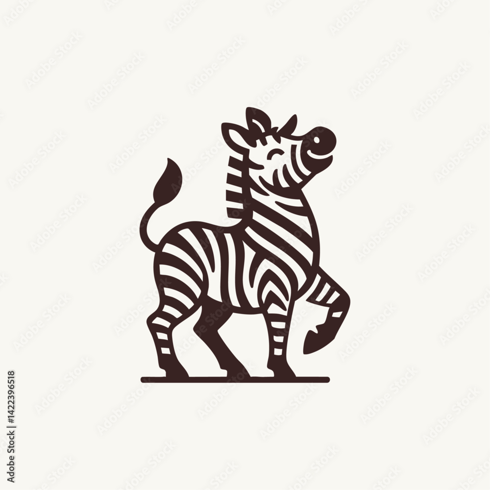 Fototapeta premium Smiling Zebra Mascot Logo in Minimalist Style