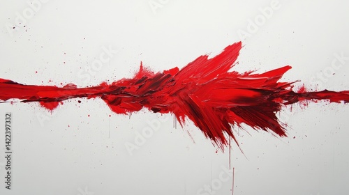 Dynamic crimson paint stroke on white canvas abstract expressionism art with bold texture and fluid movement creating a modern artistic statement
